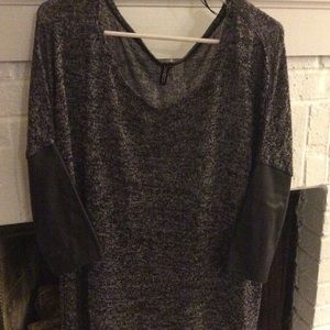 Loose Gray Top with faux leather sleeves